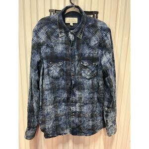 Ryan Michaels Men's Snap Button Sawtooth Pocket Shirt XL Blue Plaid Flannel